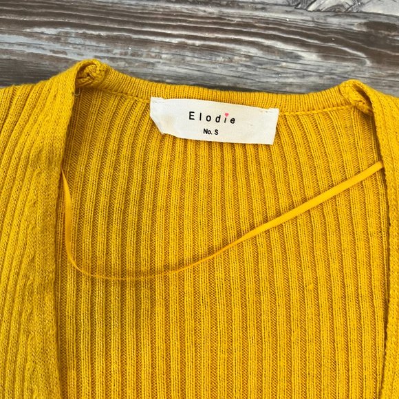 Nordstrom Elodie Mustard Yellow Ribbed Faux Wrap Sweater Small - Picture 5 of 10